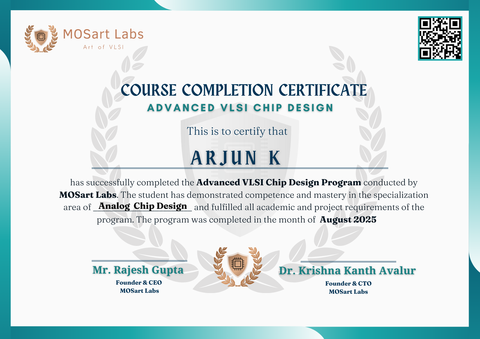 Course Completion certificate
